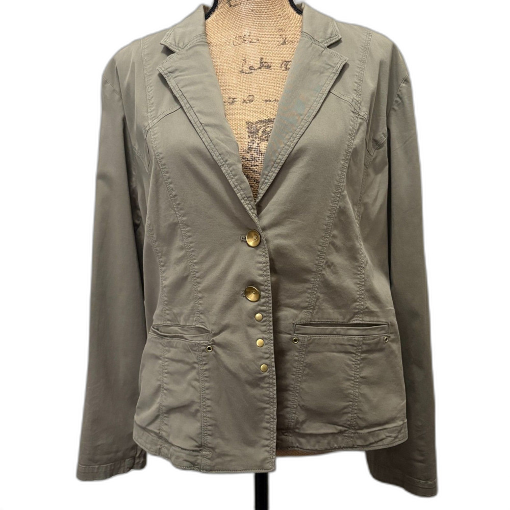 Chicos Olive Green Utility Stretch Blazer Jacket Military Inspired Size 2 Large
